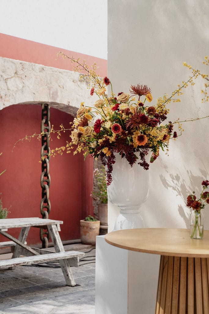 Dark Red and Yellow Wedding Flowers, Destination Wedding, San Miguel de Allende, Ophelia Florist