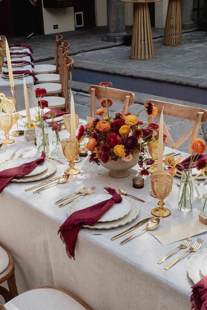 Dark Red and Yellow Wedding Flowers, Destination Wedding, San Miguel de Allende, Ophelia Florist