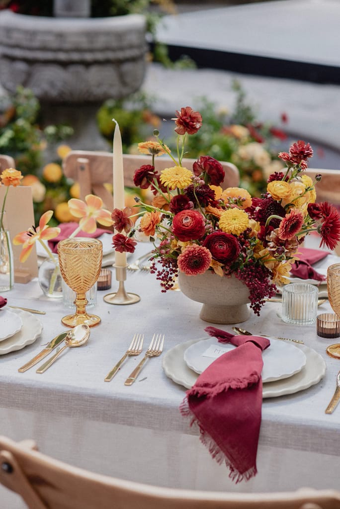 Dark Red and Yellow Wedding Flowers, Destination Wedding, San Miguel de Allende, Ophelia Florist