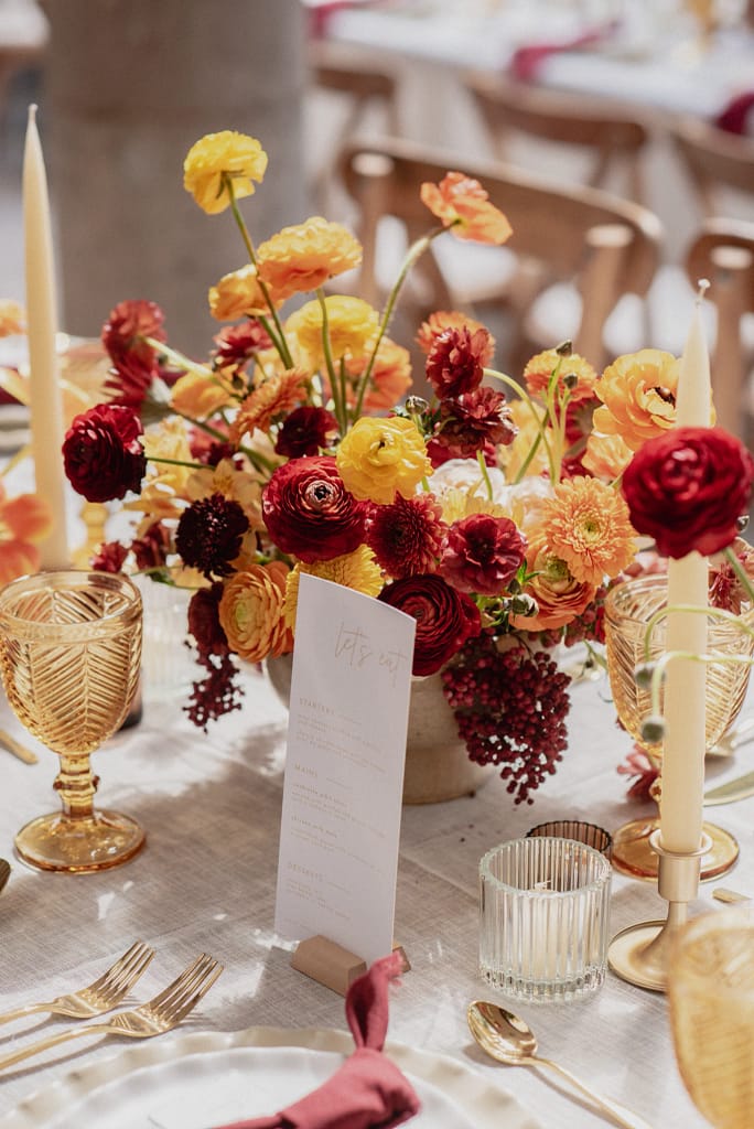 Dark Red and Yellow Wedding Flowers, Destination Wedding, San Miguel de Allende, Ophelia Florist
