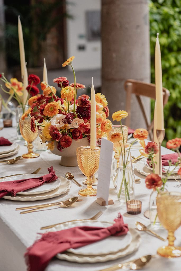 Dark Red and Yellow Wedding Flowers, Destination Wedding, San Miguel de Allende, Ophelia Florist