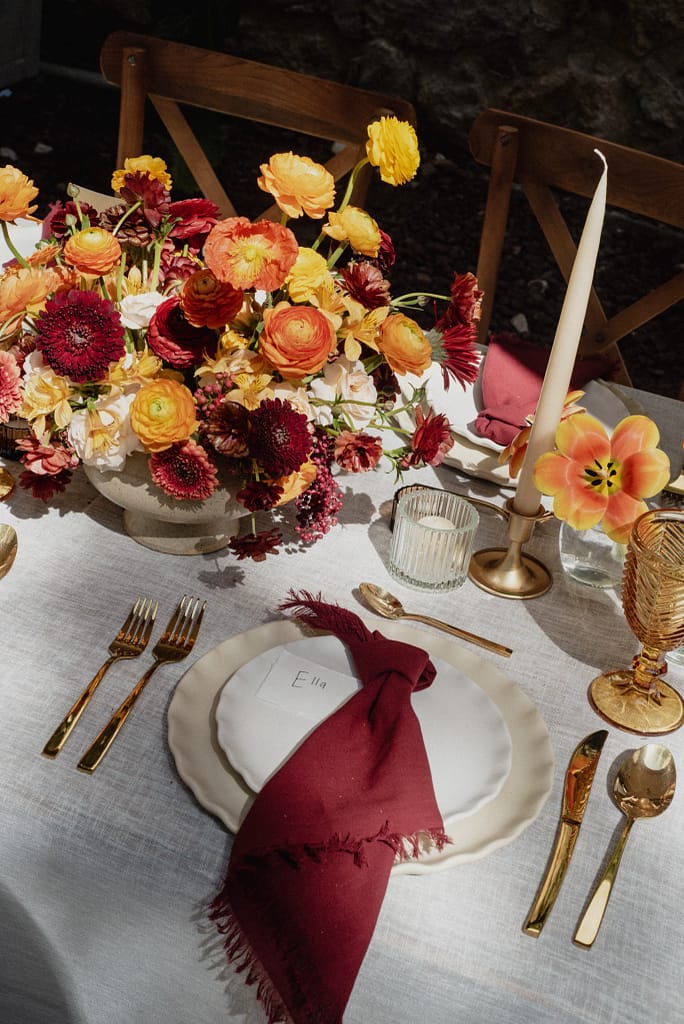 Dark Red and Yellow Wedding Flowers, Destination Wedding, San Miguel de Allende, Ophelia Florist
