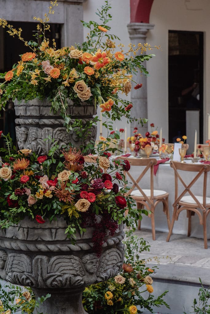 Dark Red and Yellow Wedding Flowers, Destination Wedding, San Miguel de Allende, Ophelia Florist
