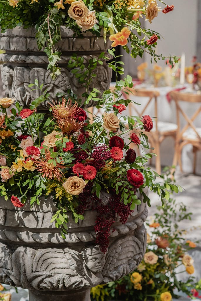 Dark Red and Yellow Wedding Flowers, Destination Wedding, San Miguel de Allende, Ophelia Florist