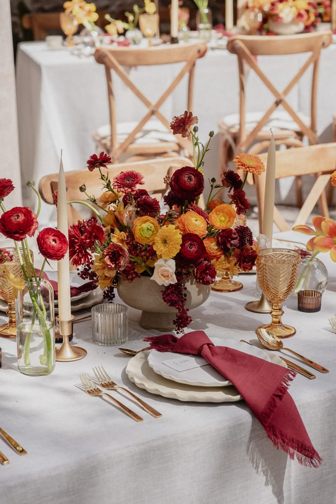 Dark Red and Yellow Wedding Flowers, Destination Wedding, San Miguel de Allende, Ophelia Florist