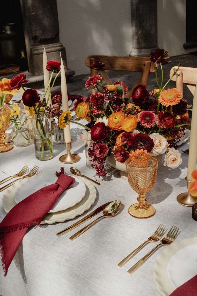 Dark Red and Yellow Wedding Flowers, Destination Wedding, San Miguel de Allende, Ophelia Florist