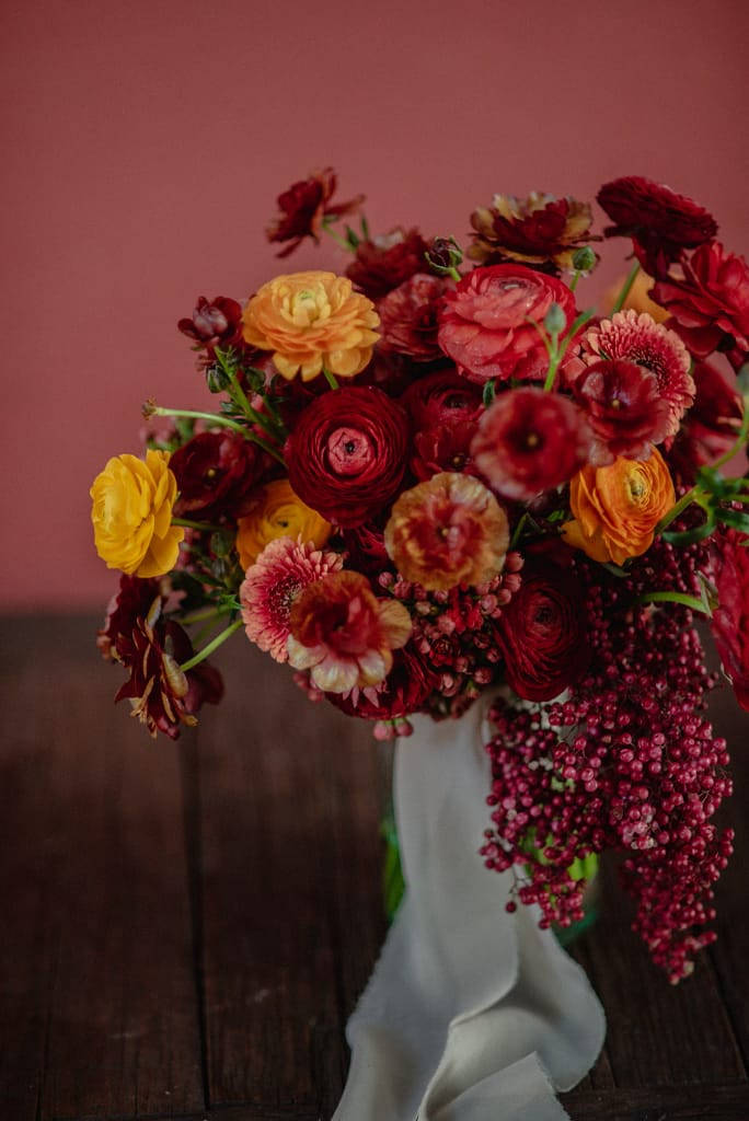 Dark Red and Yellow Wedding Flowers, Destination Wedding, San Miguel de Allende, Ophelia Florist
