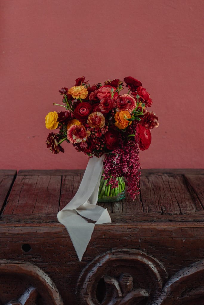 Dark Red and Yellow Wedding Flowers, Destination Wedding, San Miguel de Allende, Ophelia Florist