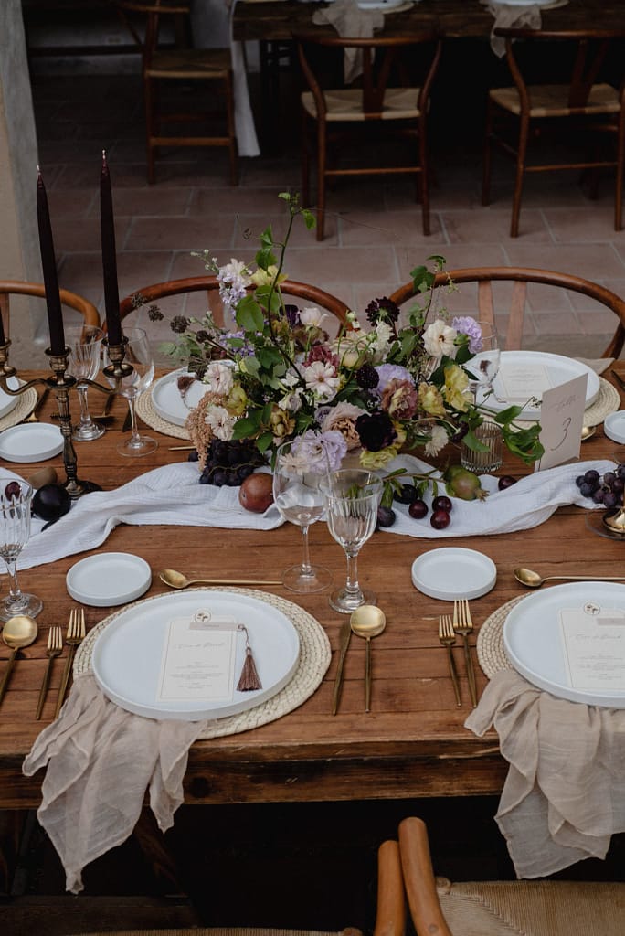 Romantic garden-style wedding flowers featuring mauve, blush, plum, and buttery yellow florals, Mexico Wedding